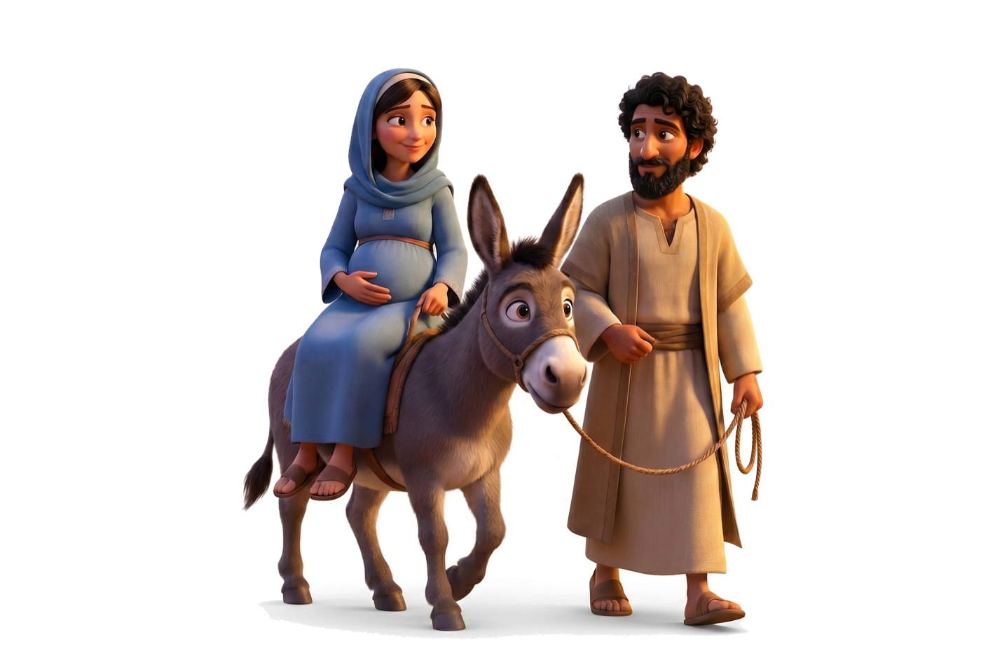 Maria und Josef mit dem Esel unterwegs nach Bethlehem — Illustration aus «Die grösste Geschichte»